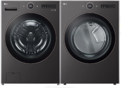 LG 5.0 cu. ft. Front Load Smart Washer (WM6500HBA) & 7.4 cu. ft. Capacity Electric Dryer Black Steel