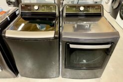 LG 5.5 cu. ft. Mega Capacity Top Load Washer with TurboWash3D Technology and 7.3 cu. ft. Ultra Large Capacity Gas Dryer with EasyLoad Door
