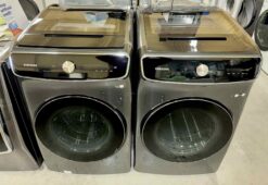 Samsung 6.0 cu. ft. Total Capacity Smart Dial Washer with FlexWash™ & 7.5 cu. ft. Smart Dial Electric Dryer with FlexDry™ and Super Speed Dry in Brushed Black (SET)