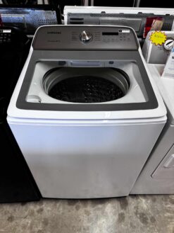 Samsung 27 Inch Top Load Washer with 5.0 Cu. Ft. Capacity, 10 Wash Cycles, Active WaterJet, EZ Access, Deep Fill, Smart Care, VRT Plus™ Technology, Quick Wash, and ENERGY STAR® Certified: White
