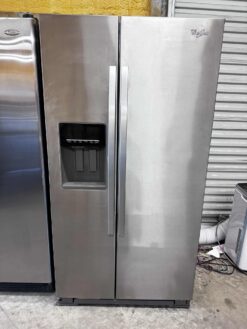 Whirlpool 36 Inch Side-by-Side Refrigerator with 25.6 cu. ft. Capacity, Humidity Controlled Drawer, AccuChill Temperature Management, FreshFlow Filter, PUR Filtration, External Ice and Water Dispenser and Energy Star Rated: Monochromatic Stainless Steel