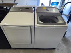 Samsung 5.0 cu. ft. Top Load Washer with Super Speed & 7.4 cu. ft. Electric Dryer with Steam Sanitize+ in White