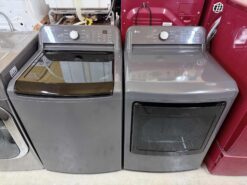 LG 5.0 cu. ft. Top Load Energy Star Washer with Impeller, TurboDrum™, SlamProof® Glass Lid, & Water Plus & 7.3 cu. ft. Ultra Large Capacity Rear Control Electric Energy Star Dryer with Sensor Dry